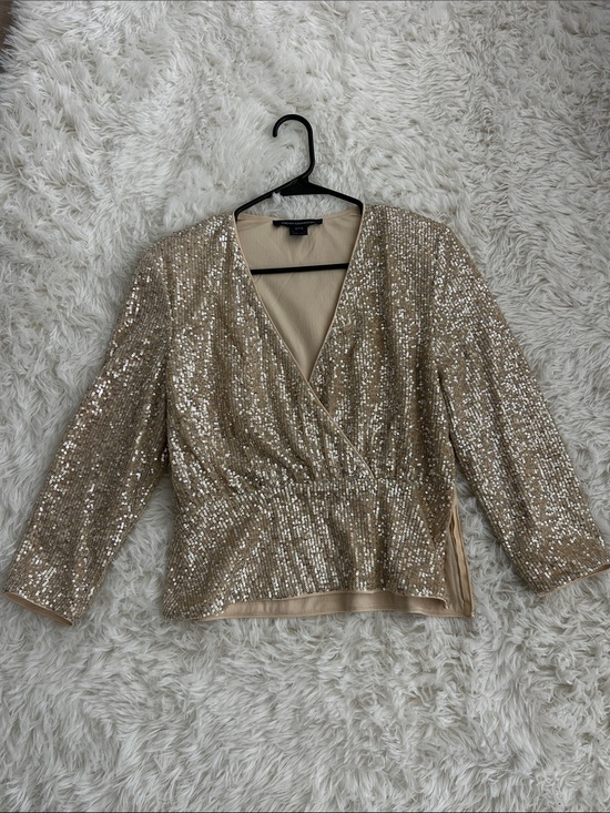 French Connection Tops - Sequin Wrap Top in Champagne Gold
